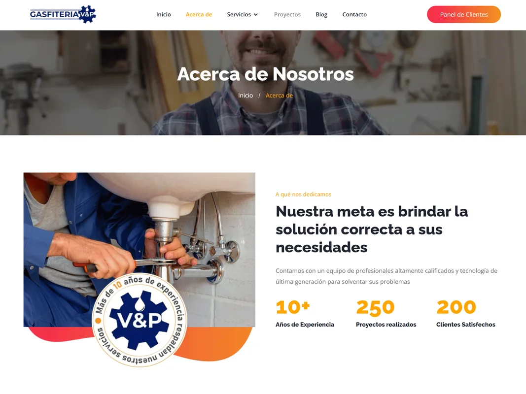 Gasfitería V&P - Sección About Us