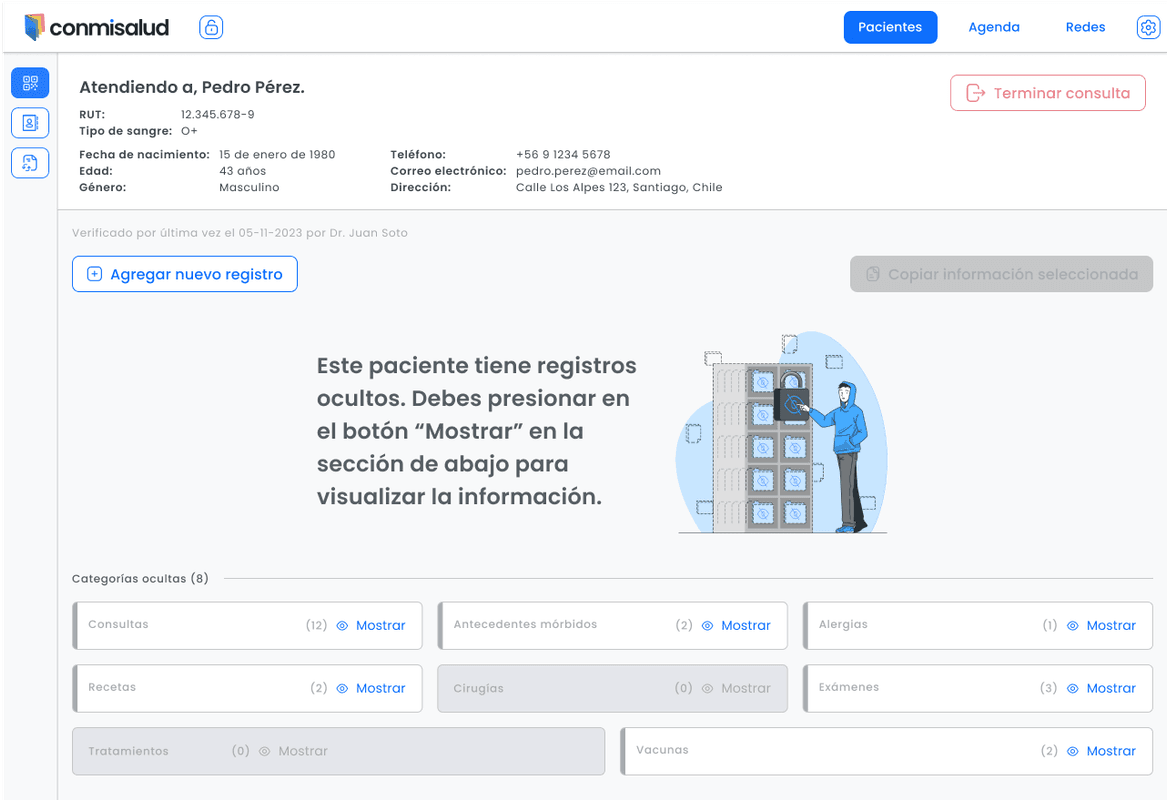 Dashboard con registro de pacientes