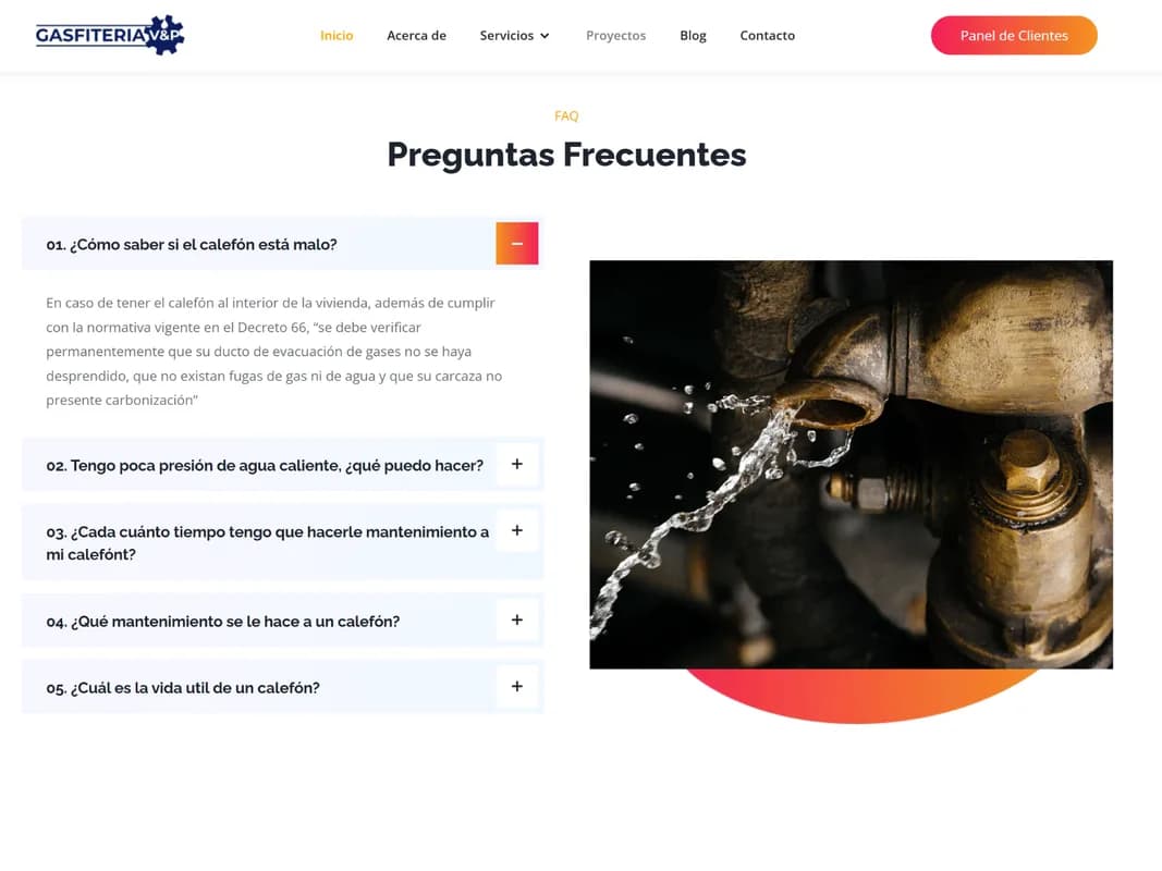 Gasfitería V&P - Sección FAQs